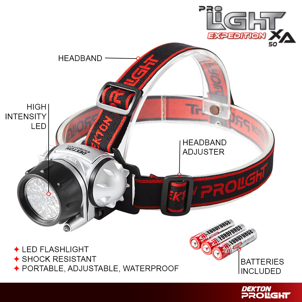 Dekton Expedition LED Head Light Torch Headlamp 50 Lumens 10M Range & Batteries Dekton Expedition LED Head Light Torch Headlamp 50 Lumens 10M Range & Batteries